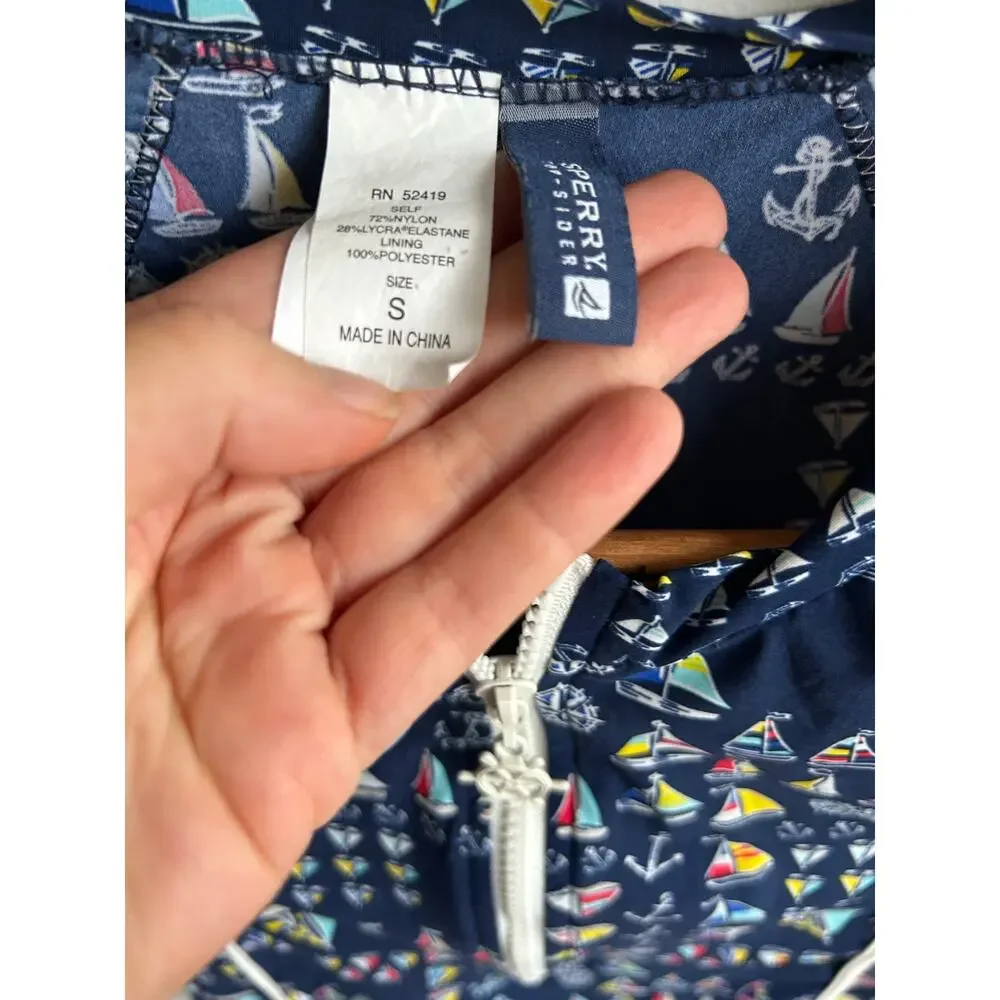 Sperry Women's Swim Shirt Rashguard Sz S, Nautical Theme EXCELLENT condition